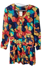 SALE*FREE SHIP*VINTAGE UNION LABEL JOSEPH RIBKOFF~COULOTTE ROMPER DRESS~BRIGHT~8