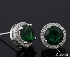 Emerald Green Zircon Faux Crystal Earrings Stud Round Circle Pierced Ears E57 UK