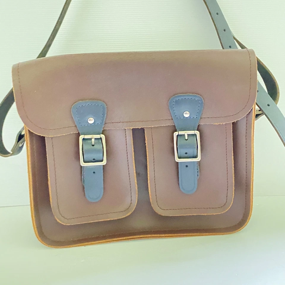 Bolso Cartera Only Midge Cuero Marrón y Azul Marino Hebillas Sivertone Foto 2 de 4