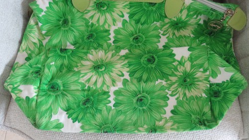 Longchamp kleine Tasche grün weiß Blumen TOP Leder und Stoff Henkeltasche - Bild 10 von 12