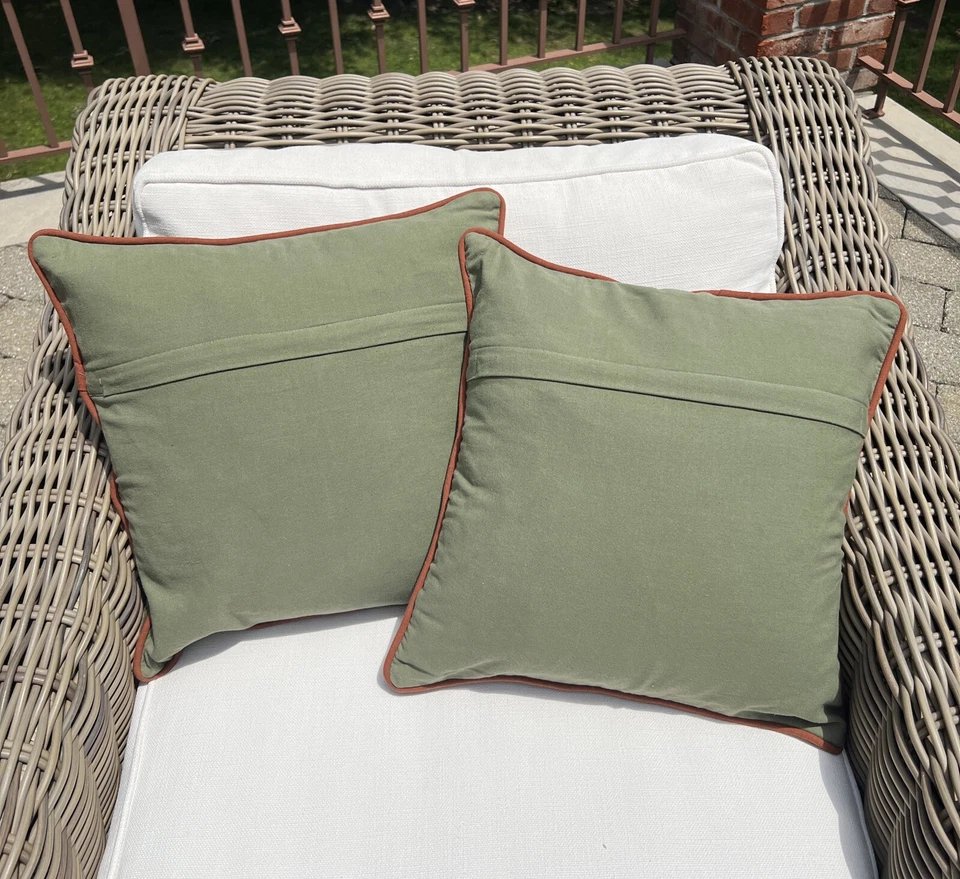 Surya Transitional (2) 18” X 18” Pillow COVERS animals Embroidered Cotton India - Image 2 of 4