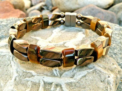  Magnetic Hematite Copper Bracelet Anklet w Brown Tiger Eye 2 row Handmade USA