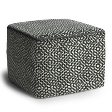 Simpli HomBriella 18 inch Wide Square Pouf in Grey and White PET Woven Polyester