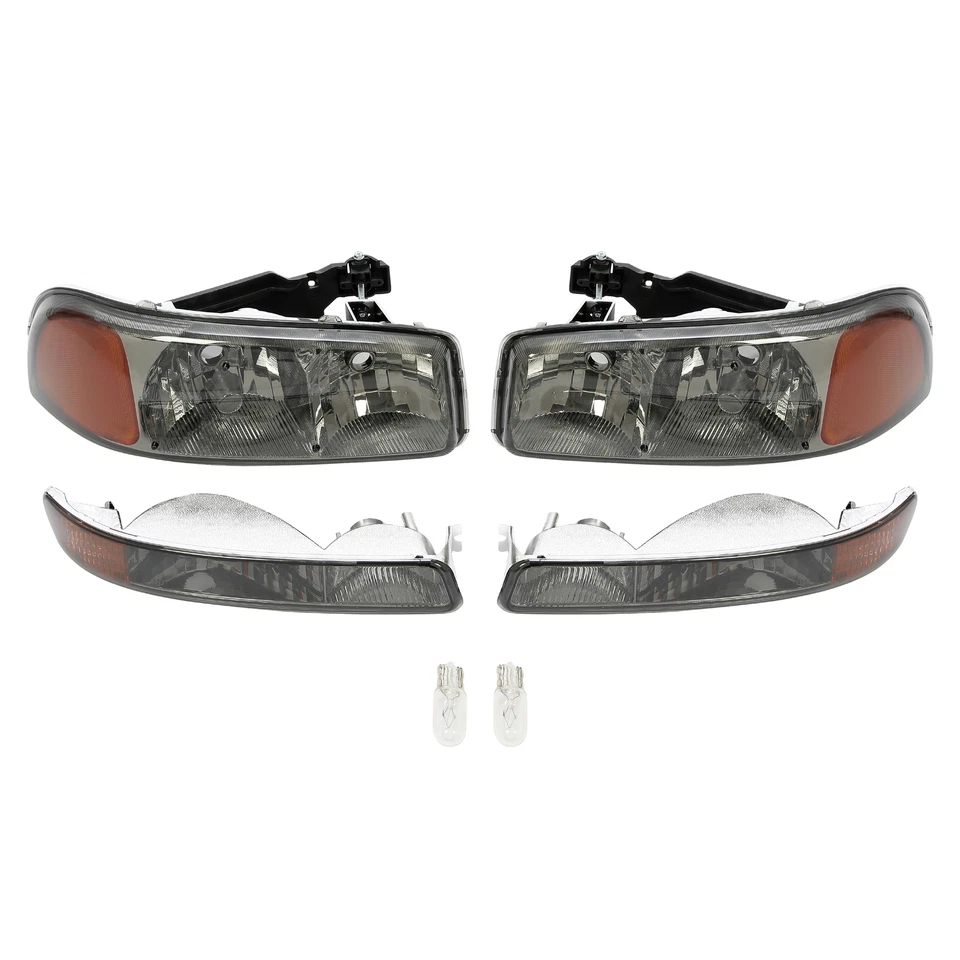 For 99-07 GMC Sierra 1500 / 00-06 Yukon Headlights + Corner Bumper Lamps Smoke - Image 2 of 4