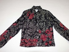 Chico's Women's Jacket Size 0 / 4 Black Red Gray Floral Print Embellished EUC