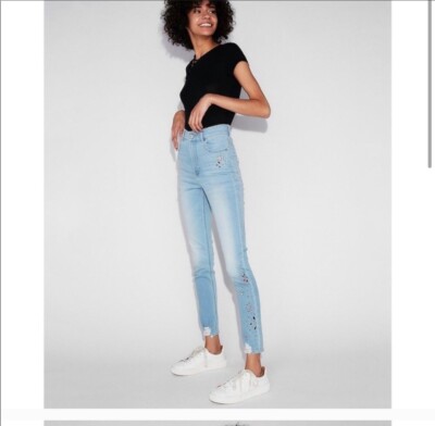 high waist embellished ripped ankle jeans express size 0