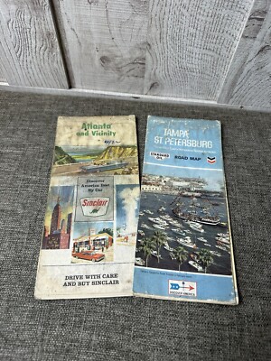 Set of 2 Road Maps Standard Oil Tampa 1968 & Sinclair Atlanta 1966
