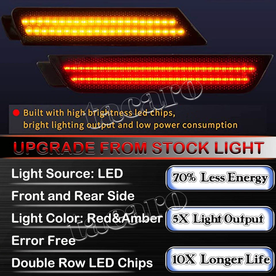 Para Chevy Camaro 2010-2013 2014 2015 LED Lámpara Marcadora Lateral Delantera Trasera 4 Piezas Ahumada Foto 2 de 4