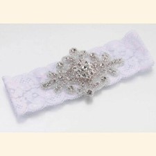 Jeweled White Bridal Garter, Crystals