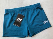 GK Elite BAR SHORTS Leotard Gymnastics SHIMMERING Blue Green NYLON Spandex Sz AM