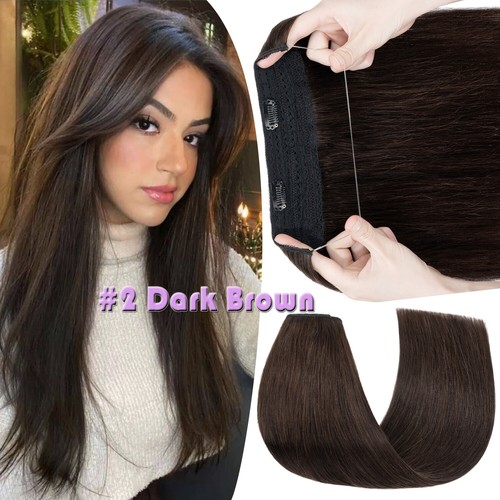 Clip Filo in Remy Extension Capelli Umani Pezzo Unico Fascia Nascosta Anello Invisibile - Foto 15 di 32