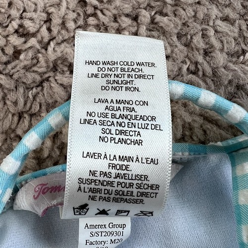 TOMMY BAHAMA Aqua Blue White Check Print Ruffle V-Neck Swim Tankini Top Girls 6 - Picture 9 of 11