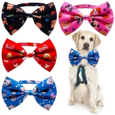 4PCS Big Dog Bow Ties 7x5Inch Black Red Blue Pink Adjustable Collar Paw Bone 