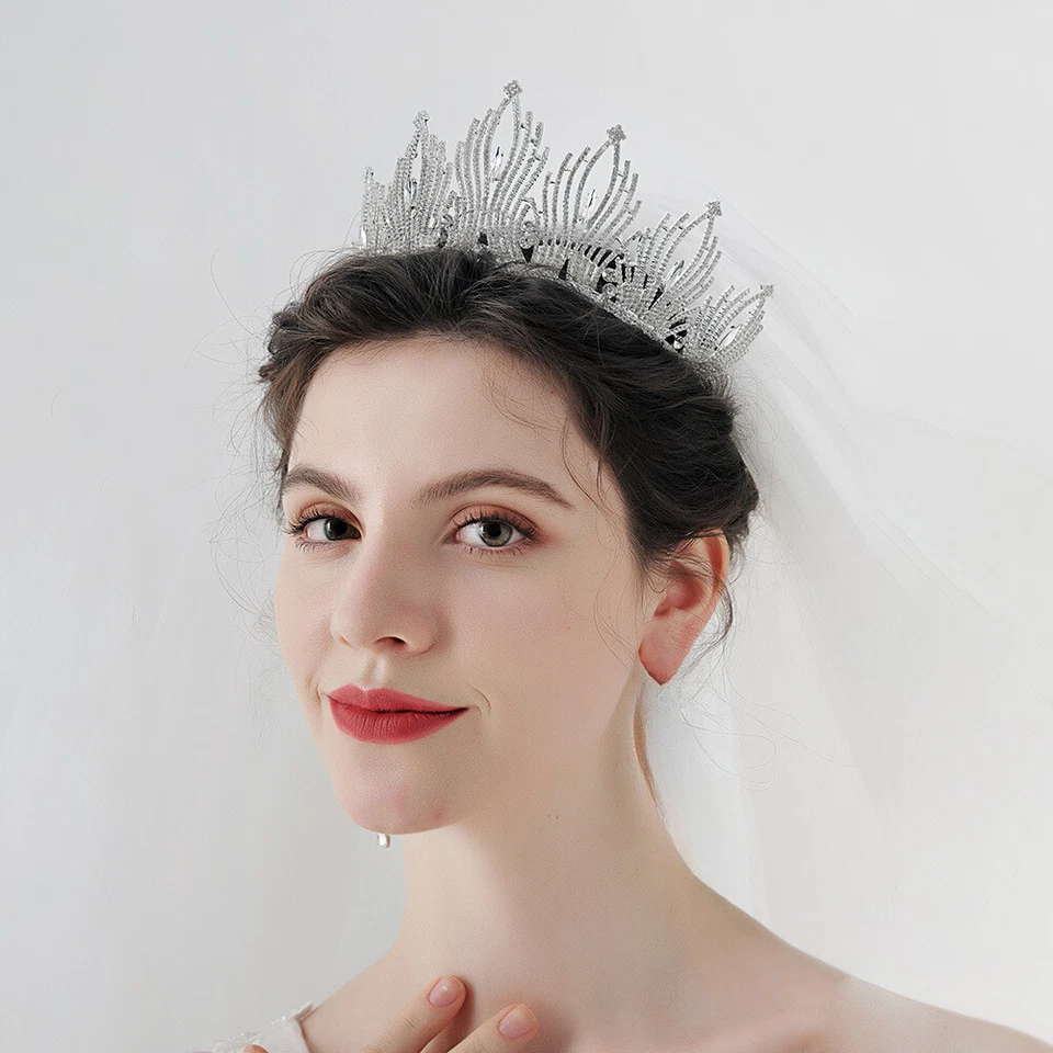 Sposa Corona Mezzo Cerchio Lusso Strass Nozze Copricapo Tiara Principessa Ballo - Immagine 3 di 4