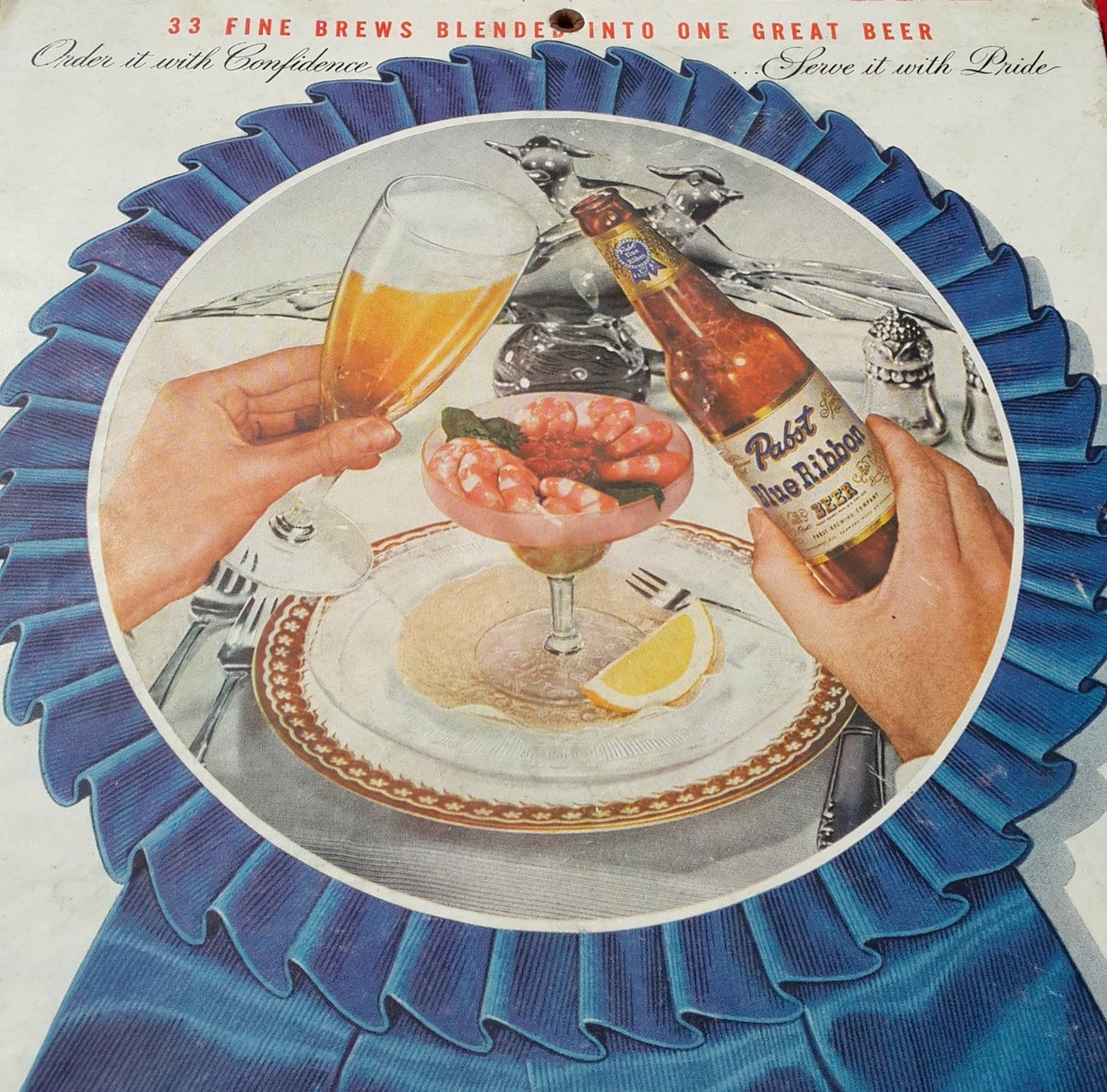 1950s Vintage Rare Pabst Blue Ribbon Beer Adv Paper Sign Board USA