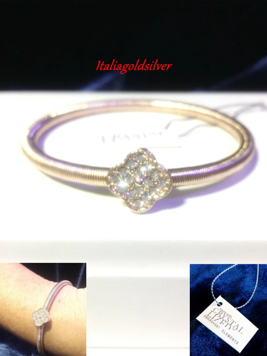 Bracciale Elastico Donna In Acciaio Inox Oro Rosa E Argento Con Cristalli - 17 Cm - Ipoallergenico - 4