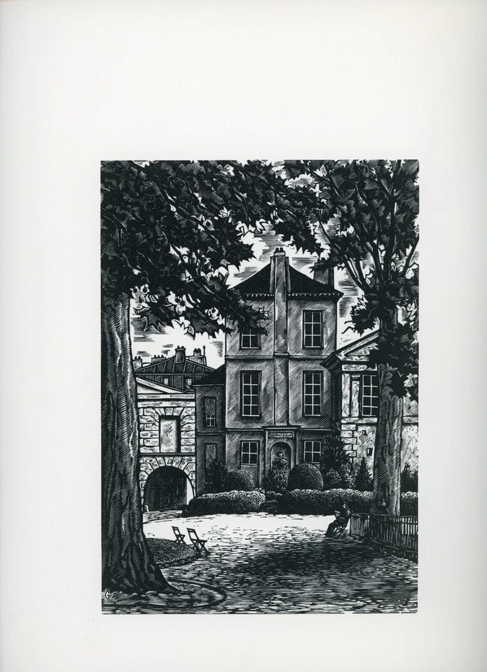 Gravure sur bois : "Le parc", XXème. Monogrammée G en bas à gauche - Photo 1/1