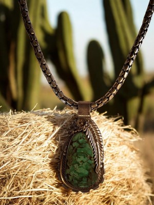 Massive Vintage Emer Thompson Turquoise 5'' Sterling Silver 925 Pendant & 