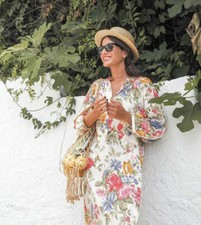 BNWT ZARA ECRU PRINTED FLORAL LONG DRESS SIZE XS