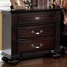 Nightstand Only Traditional Dark Walnut Solid wood 3-Drawers Ball Bearing Metal
