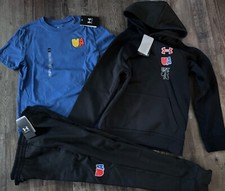 NWT Under Armour Boys YLG Black/Blue 3Pc Short Sleeve Sweat Pants Set Large
