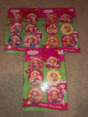 Lot of 3 Strawberry Shortcake Magnetic Memo Holders - 18 Magnets in Total *NEW!*