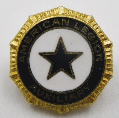 Vtg AMERICAN LEGION AUXILIARY PAT ETC Small STAR Brooch Pin navy blue Gold tone