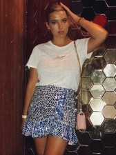ZARA Gold Blue SEQUIN Mini SKIRT Size M Ruffled PARTY 6663