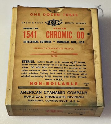 Vtg Davis & Geck Sterilized Medium Chromic Intestinal Sutures 12 tubes Size 00