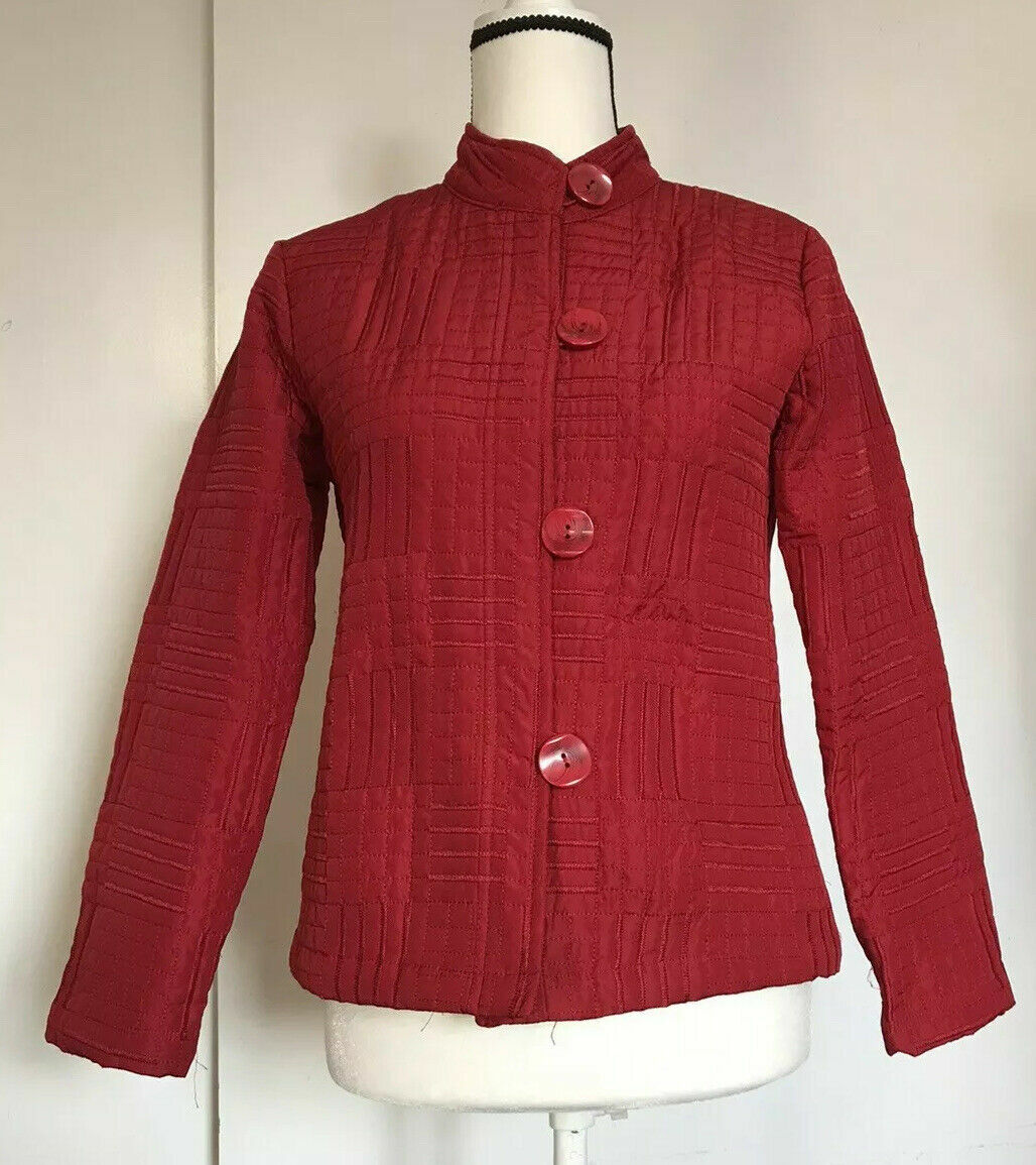 Analogy Button Down Mandarin Collared Red Embroid… - image 3