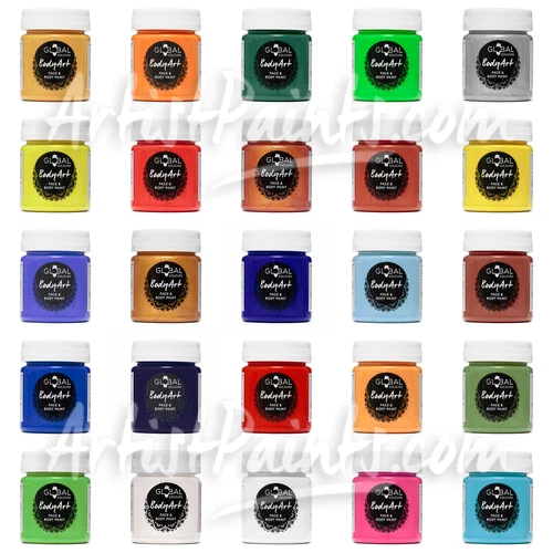 FACE PAINT LIQUIDS Global Colours Professional Body Art + Glitters - 30 COLOURS