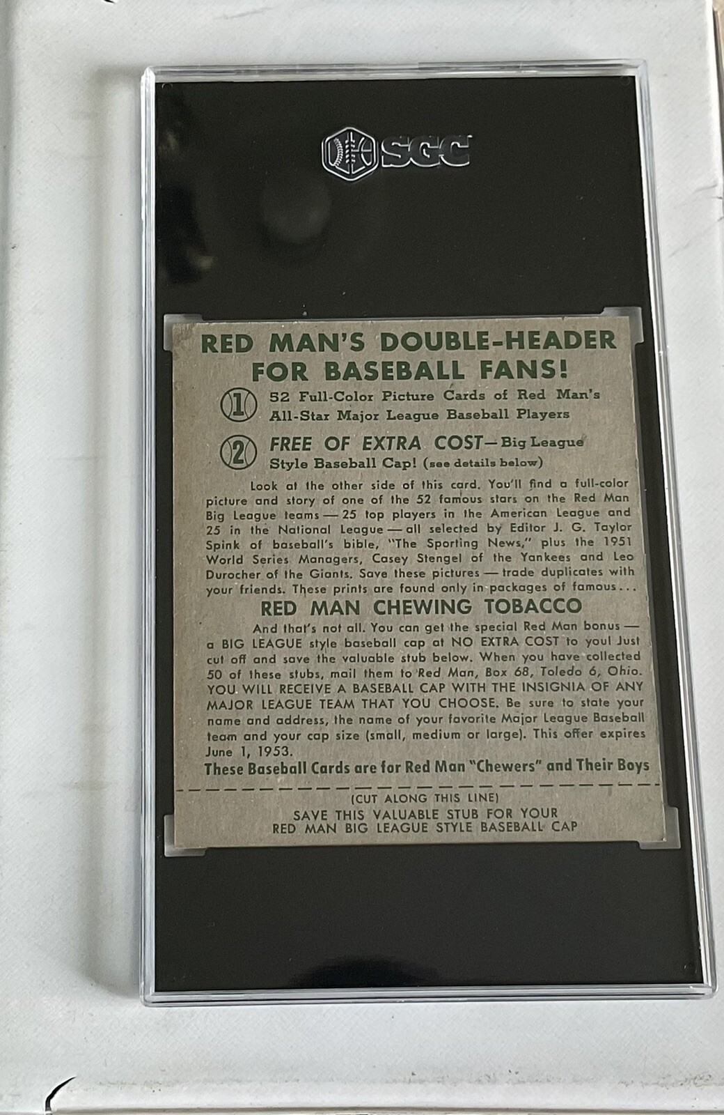 1952 RED MAN TOBACCO = NL #14  DUKE SNIDER   WITH TAB = SGC  5 = EX - Picture 6 of 8