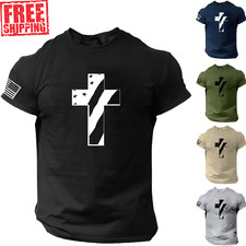 Christian American Cross Flag T Shirt, Jesus, Patriotic, USA, Bible, Freedom