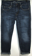 AMERICAN EAGLE BOY FIT DARK WASH CROPPED DENIM JEANS WOMENS SIZE 00 REGULAR