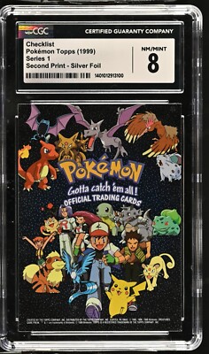 CGC 8 Graded Checklist Topps Silver foil Sand Paper ser 1 2nd print Pokemon  Card