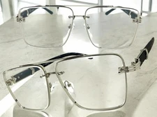 Men Classic Vintage Retro Hip Hop Clear Lens Slight Tint SUNGLASSES Silver Frame
