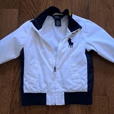 Polo Ralph Lauren Kids White Navy Yellow Zip Up Jacket Polo Pony Logo 24M
