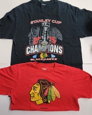 2x Chicago Blackhawks T-Shirts NHL 2015 Stanley Cup Reebok Medium Large