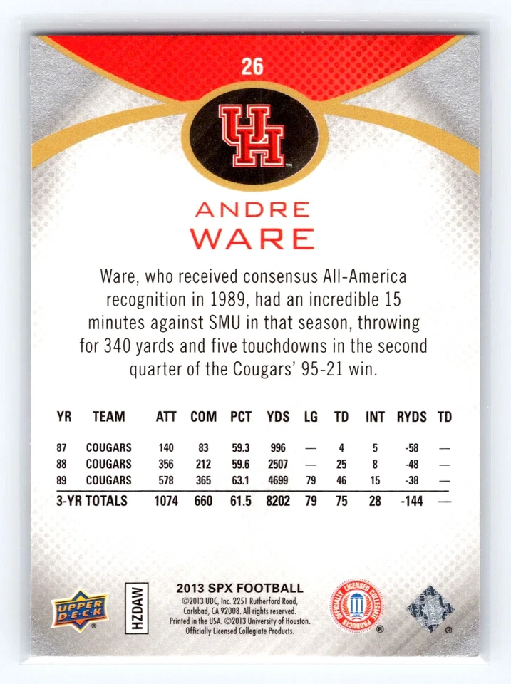 2013 SPx #26 Andre Ware - Image 2 of 2