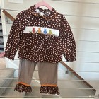 Bell 2 Piece Brown Polka Dot Long Sleeve Ruffle Top & Smocked Pants Set Size 2 — photo 1