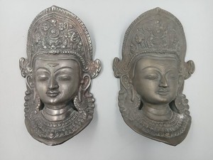 Pair of Vintage Cast Metal Tibetan Buddhist Boddhisattva Tara Wall Mounts