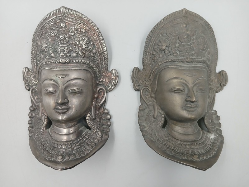 Pair of Vintage Cast Metal Tibetan Buddhist Boddhisattva Tara Wall Mounts
