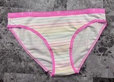NWT VICTORIA'S SECRET M PINK STRIPE LOGO LIGHTWEIGHT BAND RARE BIKINI PANTIES
