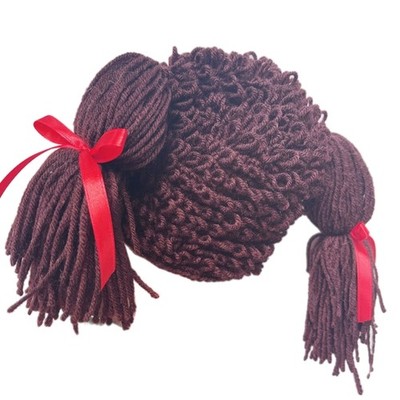 Kid Pigtail Wig Braid Wig Hat Crochet Wig Cap Handmade Woolen Yarn Knitted