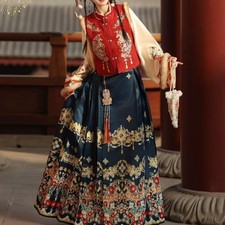 Chinese Traditional Hanfu Dress Women Horse-face Skirt Evening Party New Year