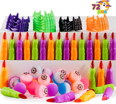 72 PCS Halloween Party Favors Game Toy Gifts-Scary Eyeballs, Witch Fingers and V