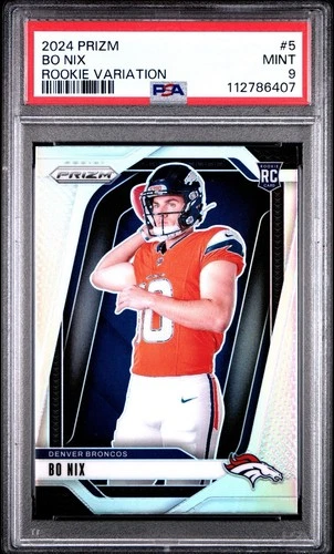 2024 Panini Prizm #5 Bo Nix Silver Variation Holo Rookie PSA 9 Broncos SP RC