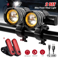 2 Sets USB Rechargeable LED Bicycle Headlight Bike Front Rear Lamp Cycling Light