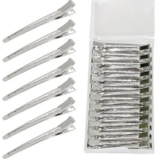 RENEWED Metal Silver Duck Billed Clips: 24Pcs Long Hair Sectioning and Curl C...