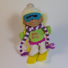 Vintage Russ Berrie Troll Doll Born to Ski Yellow Hair Brown Eyes 5"